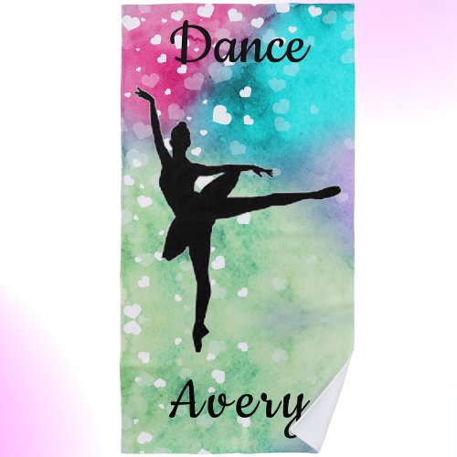 Girls Dance Watercolor with Floating Hearts   Beach Towel