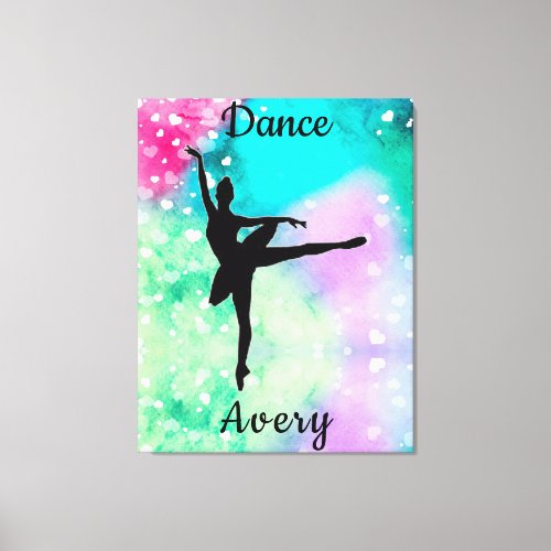 Girls Dance Watercolor with Floating Hearts   Canvas Print
