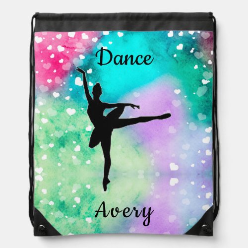 Girls Dance Watercolor with Floating Hearts   Drawstring Bag