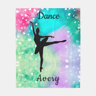 Girls Dance Watercolor with Floating Hearts Fleece Blanket