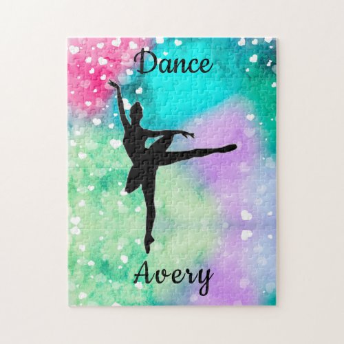 Girls Dance Watercolor with Floating Hearts   Jigsaw Puzzle