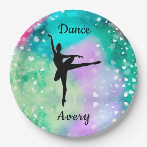 Girls Dance Watercolor with Floating Hearts  Paper Plates