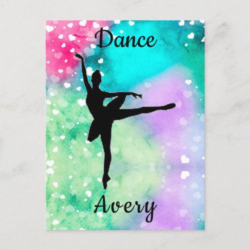 Girls Dance Watercolor with Floating Hearts     Postcard