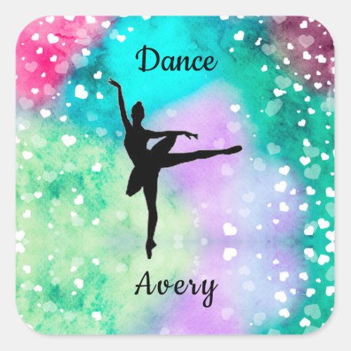 Girls Dance Watercolor with Floating Hearts    Square Sticker