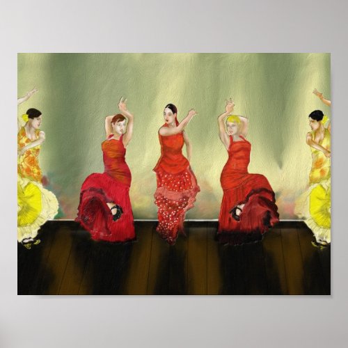 Girls Dancing Flamenco on Stage Art Print