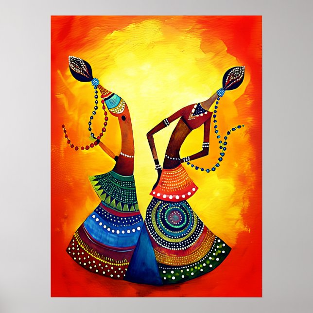 Girls Dancing: Traditional Indian Art Poster (Front)