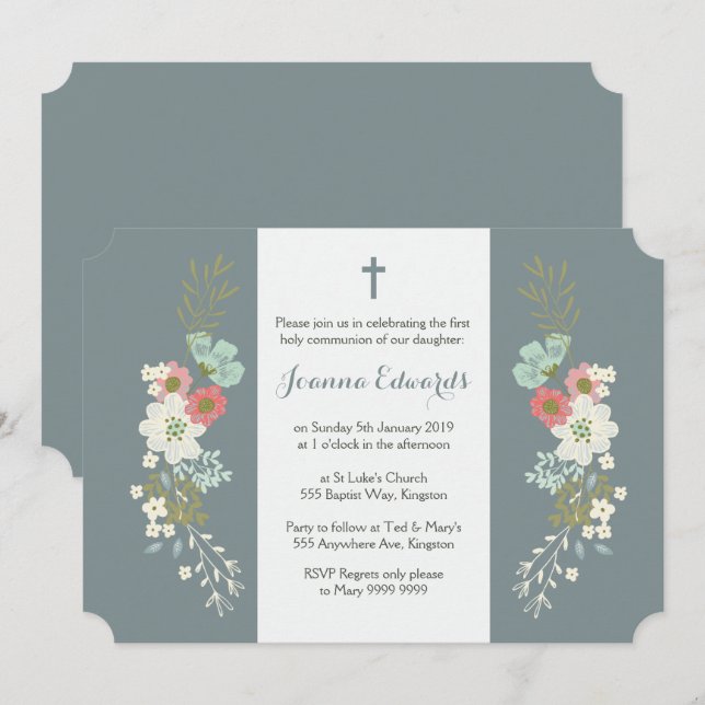 Girls Daughter First Holy Communion Baptism Invitation (Front/Back)