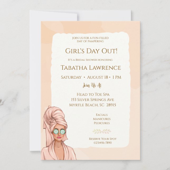 Girls Day Out Spa Bridal Shower Invitation (Front)