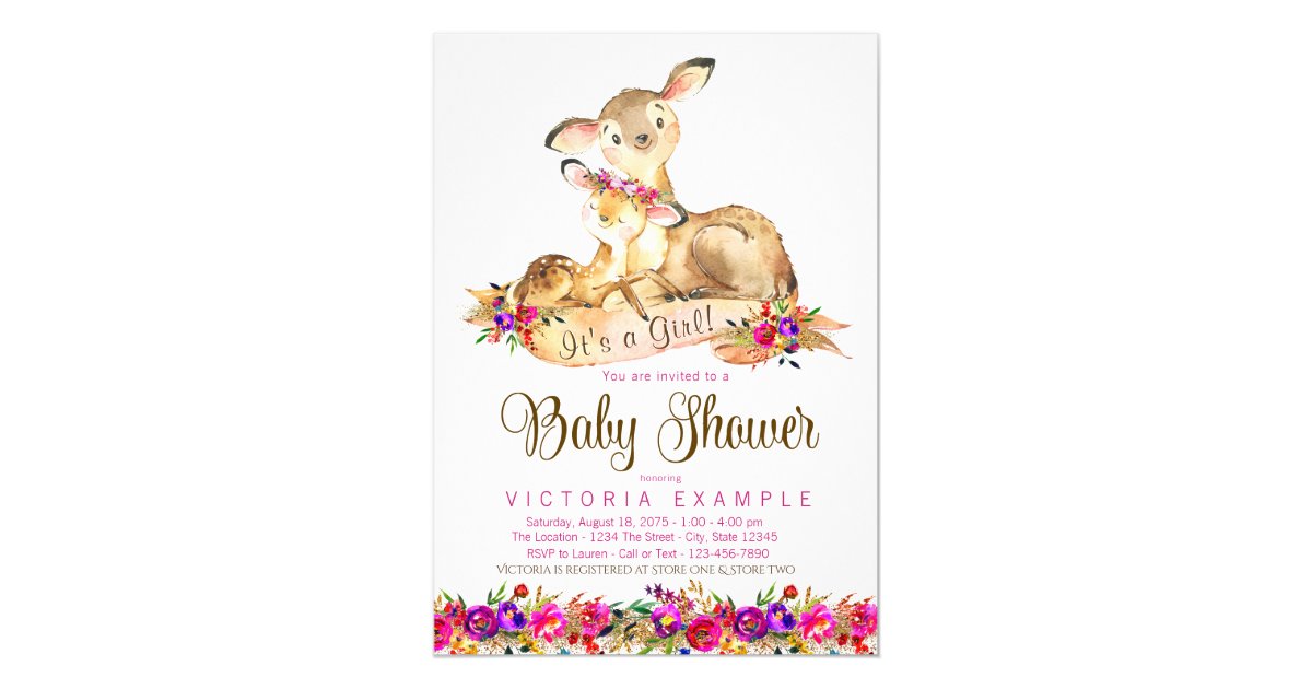 Girls Deer Baby Shower Invitations | Zazzle.com