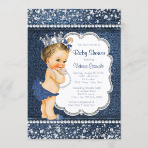 Girls Denim and Diamond Baby Shower Invitations