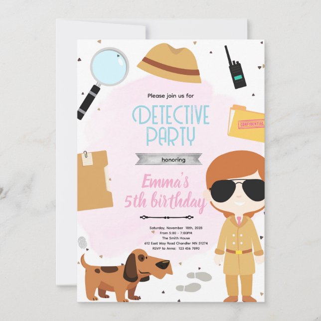 Girls Detective Party Invitation (Front)