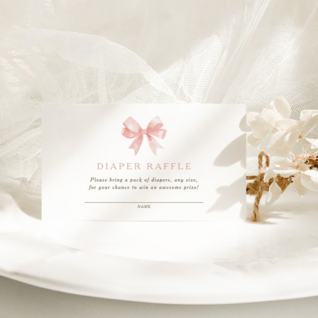 Girls' Diaper Raffle Pink Bow Coquette Baby Shower Enclosure Card (Creator Uploaded)