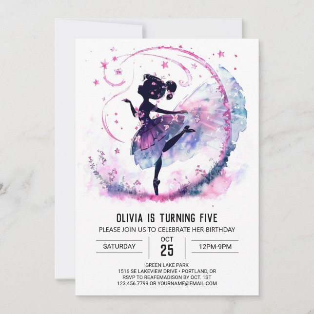 Girl's Digital Ballerina Birthday Invitation (Front)