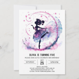 Girl's Digital Ballerina Birthday Invitation