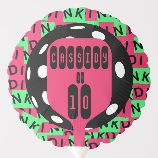 Girls dink pink pickleball birthday  balloon (Front)