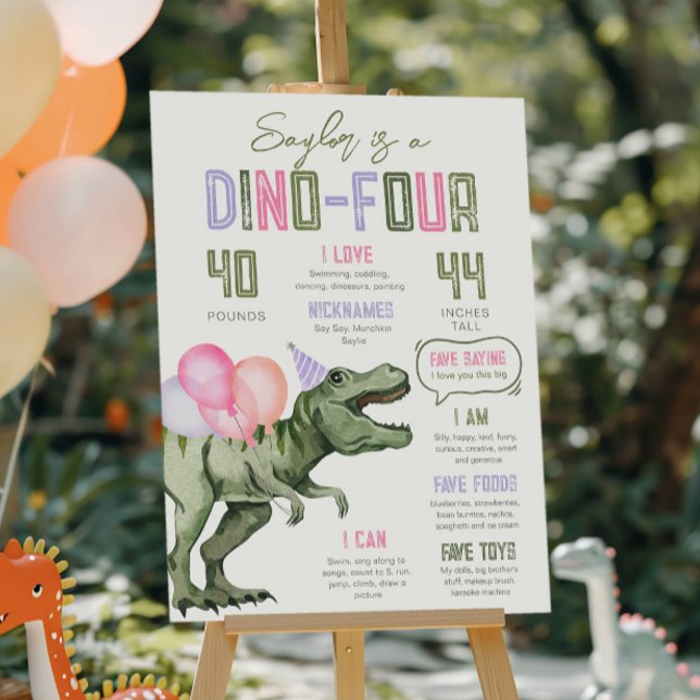 Girl's Dino-Four  Milestone Year Board (Creator Uploaded)