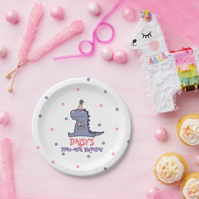 Girls Dino-Mite Birthday  Paper Plates (Party)
