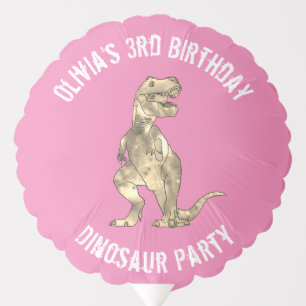 Girls Dinosaur 3rd Birthday Party T Rex Roar Pink Balloon