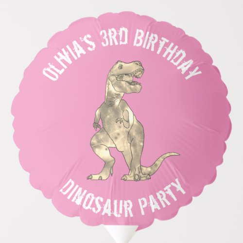 Girls Dinosaur 3rd Birthday Party T Rex Roar Pink Balloon