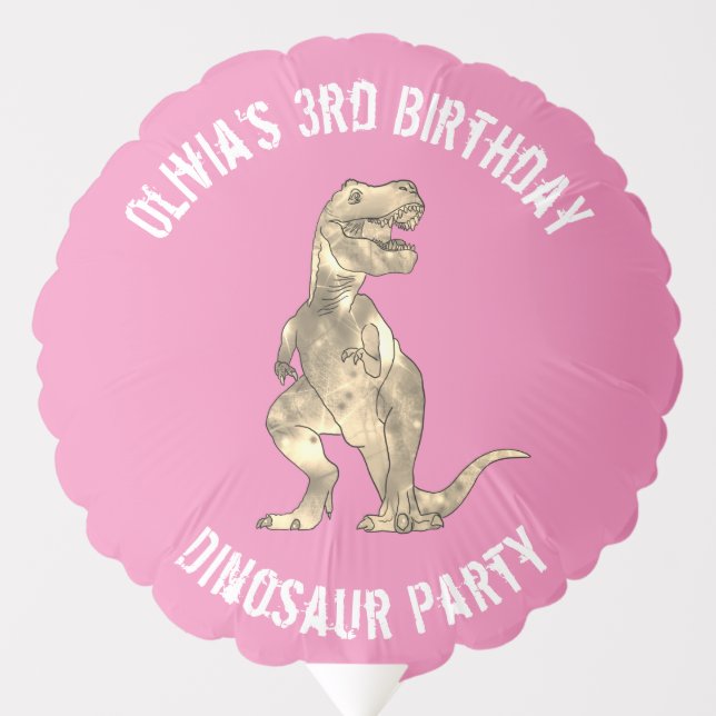 Girls Dinosaur 3rd Birthday Party T Rex Roar Pink Balloon (Front)