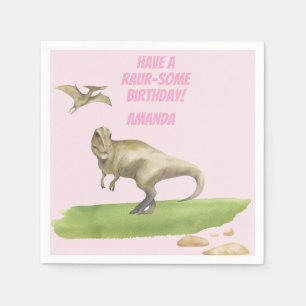 Girls Dinosaur Birthday  Napkins