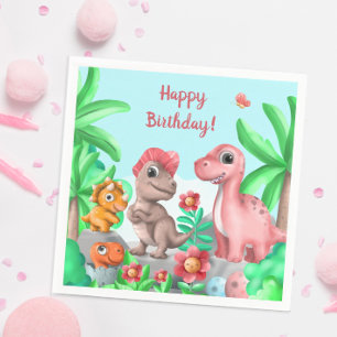 Girl's Dinosaur Birthday Napkins