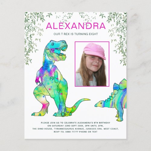 Girls Dinosaur Birthday Party Budget Invitation Flyer