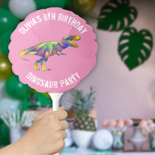 Girls Dinosaur Birthday Party Colorful T Rex Pink Balloon