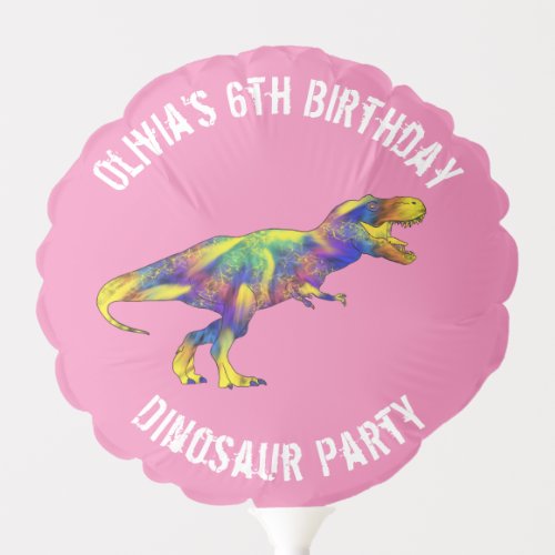 Girls Dinosaur Birthday Party Colorful T Rex Pink Balloon