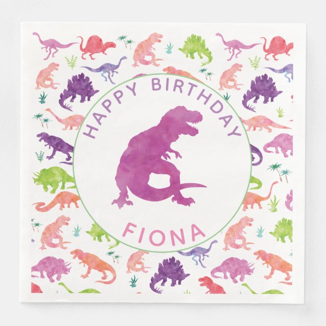 Girls Dinosaur Birthday Party Pattern Purple Dino Paper Dinner Napkins (Front)