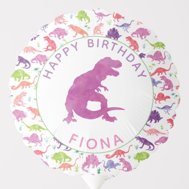 Girls Dinosaur Birthday Party Personalized Purple Balloon (Front)