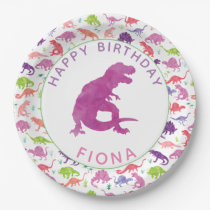 Girls Dinosaur Birthday Party Personalized Purple Paper Plate