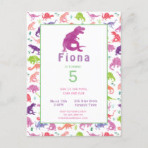 Girls Dinosaur Birthday Party Postcard Invitation