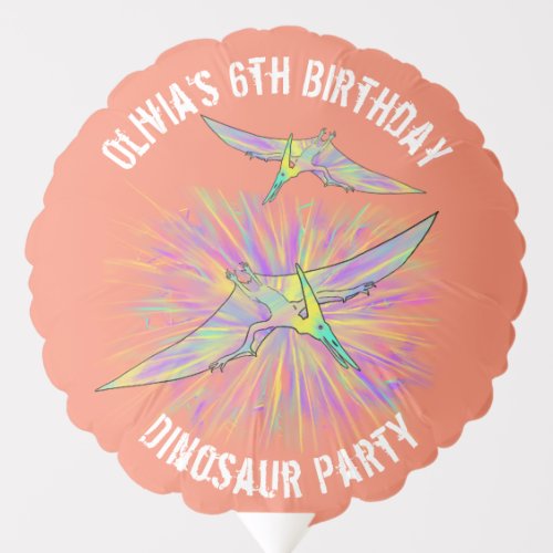 Girls Dinosaur Birthday Party Pterodactyl Coral Balloon