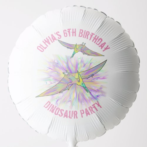 Girls Dinosaur Birthday Party Pterodactyl Pink Balloon