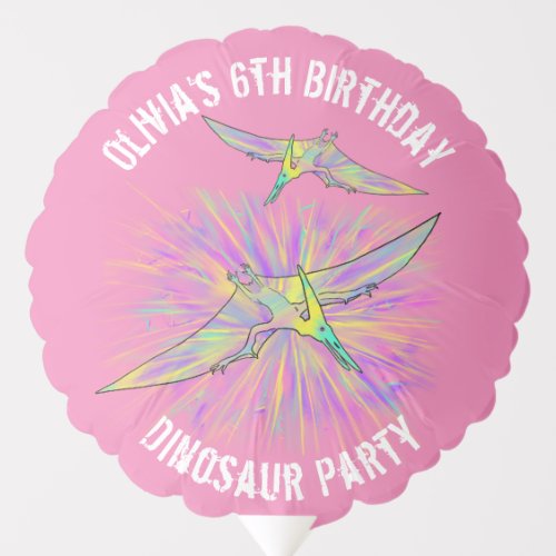 Girls Dinosaur Birthday Party Pterodactyl Pink  Balloon