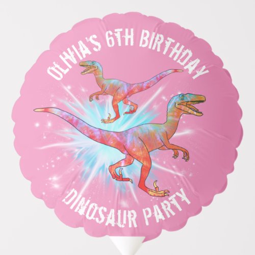 Girls Dinosaur Birthday Party Velociraptor Pink Balloon