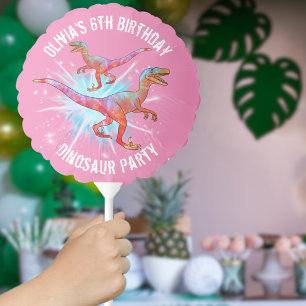 Girls Dinosaur Birthday Party Velociraptor Pink Balloon