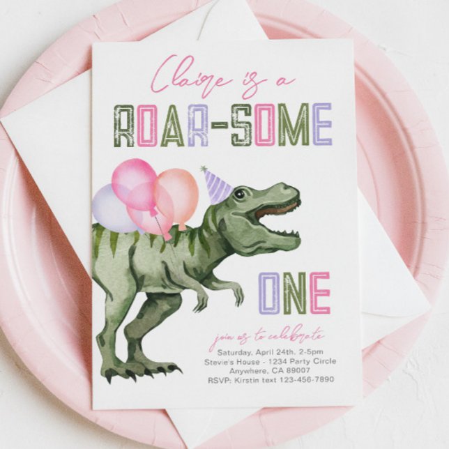 Girl's Dinosaur First Birthday Invitation (Creator Uploaded)