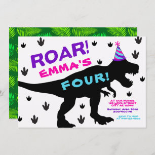 Girl's Dinosaur Party Hat Birthday Invitation