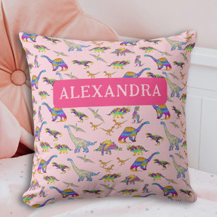 Girls Dinosaur Personalized Pink Throw Pillow