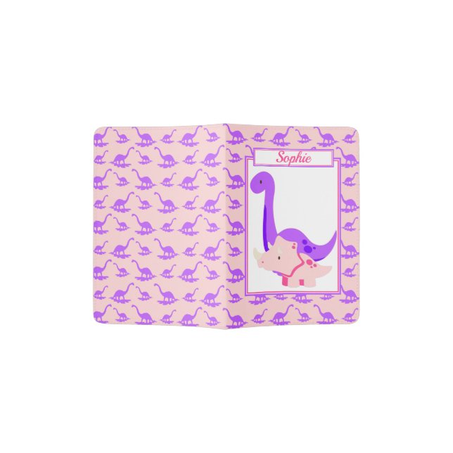 Girls Dinosaur Pink Passport Holder (Opened)