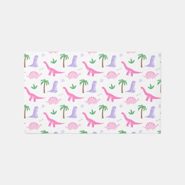 Girls Dinosaur Rug in Pink and Purple (Front)