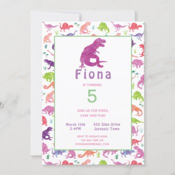 Girls Dinosaur T-rex Birthday Party Invitation by LilPartyPlanners at Zazzle