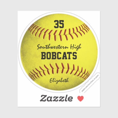 girls dirty yellow softball custom team name sticker