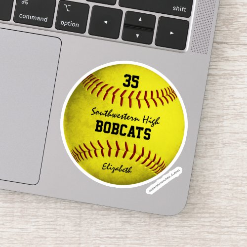 girls dirty yellow softball custom team name sticker