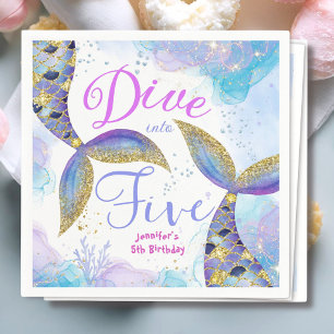 Girls Dive in Five 5th Birthday Paper Napkins