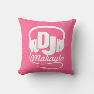 Girls DJ pink & white add your name pillow