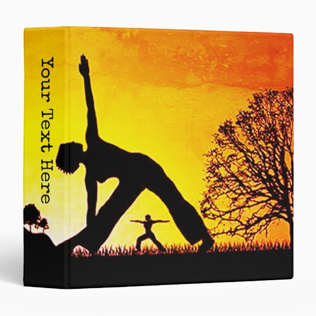 Girls Doing Yoga At Sunset Silhouette Personalized 3 Ring Binder (Front/Spine)