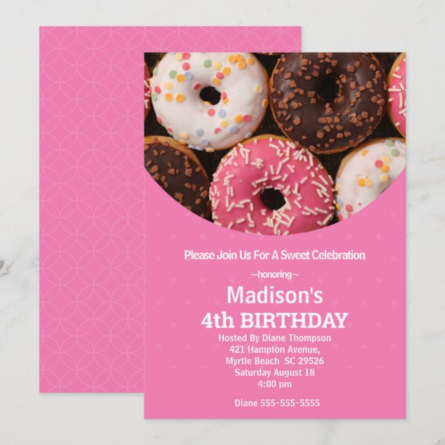 Girls Donut Birthday Party Any Age Invitation (Front/Back)